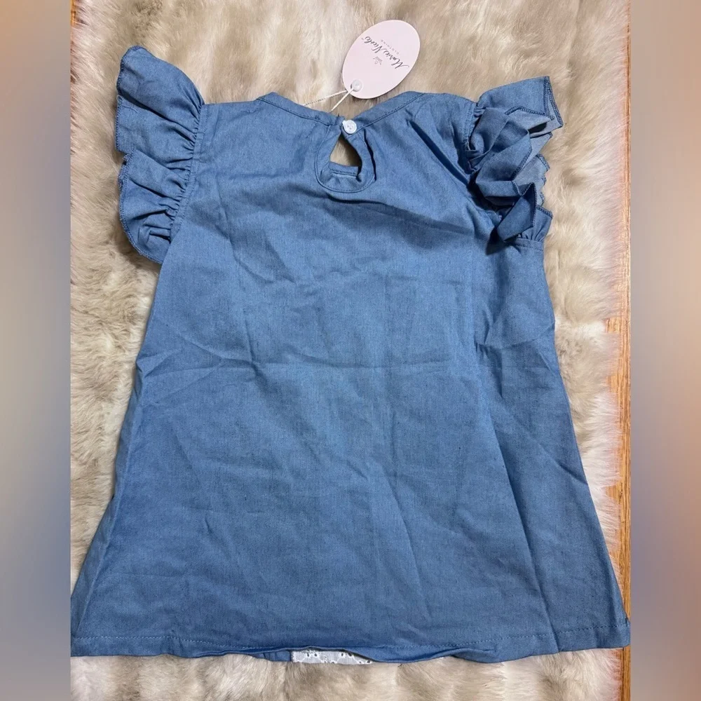 NWT Boutique Marie Nicole Chambray Tunic Embroidered Eyelet Bunny Size 4 - Picture 2 of 2